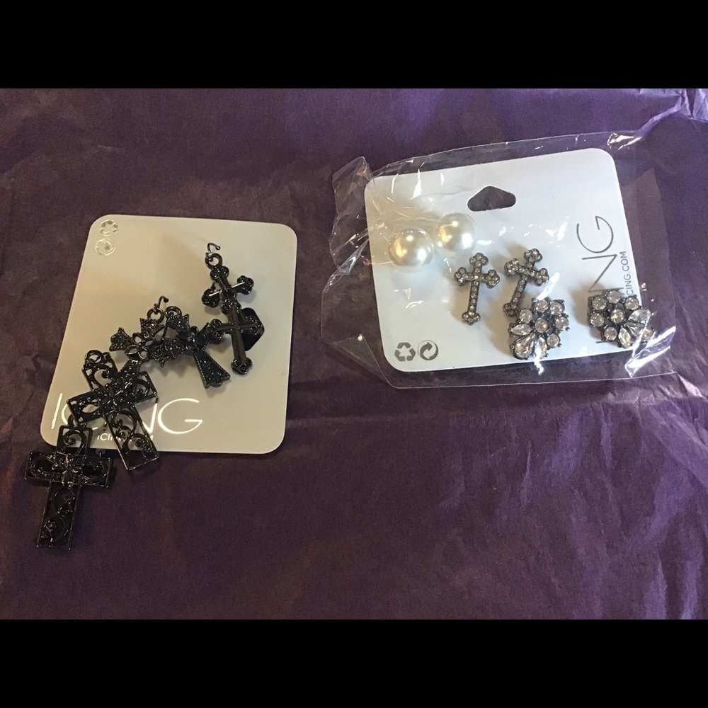 Icing Cross and Faux Earring set